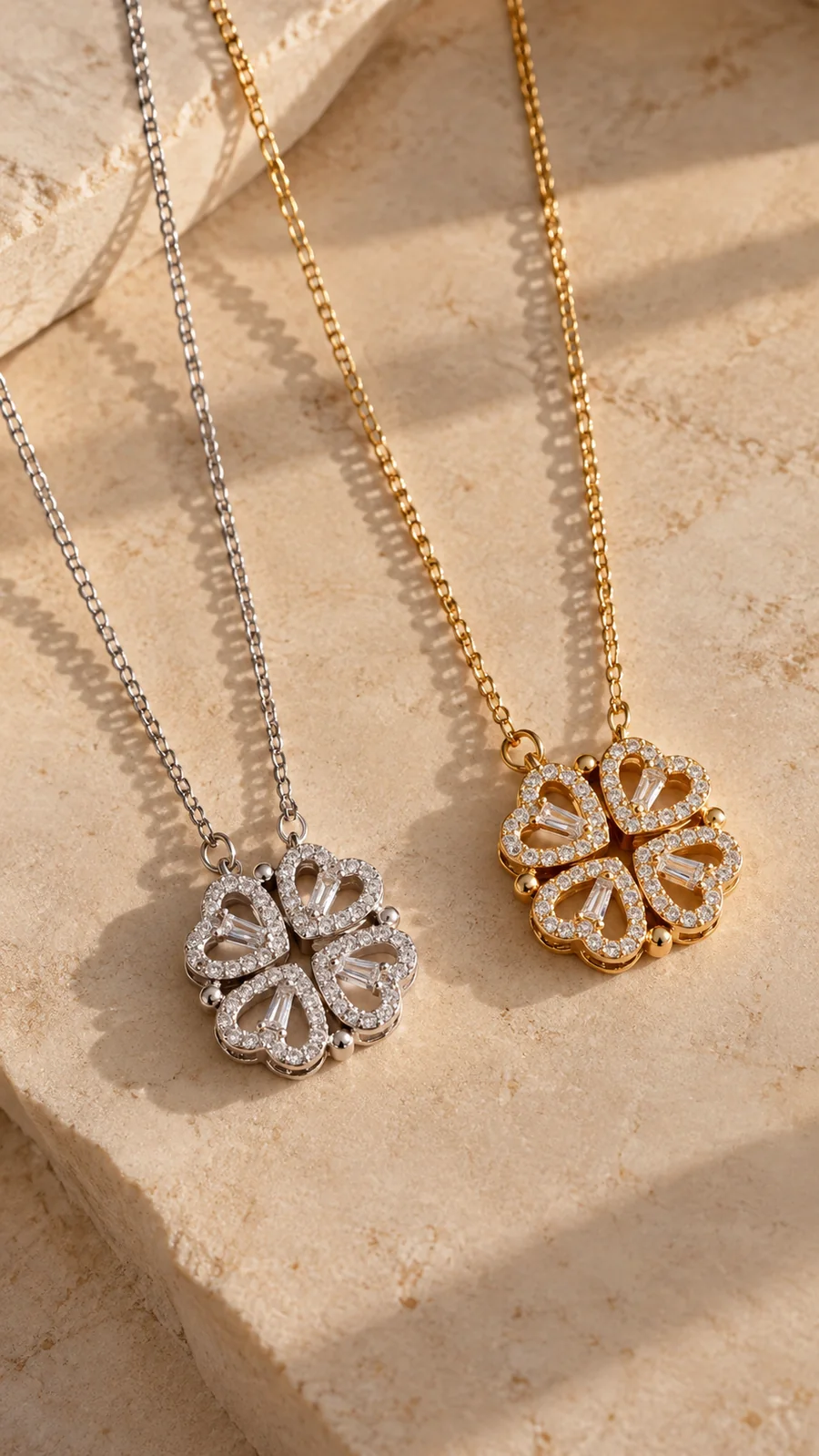 Pendentifs trèfle à quatre cœurs en argent et doré